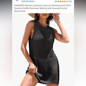 NEW S black ANRABESS Womens Swimsuit Cover Up Sleeveless Knit Crochet Dress
